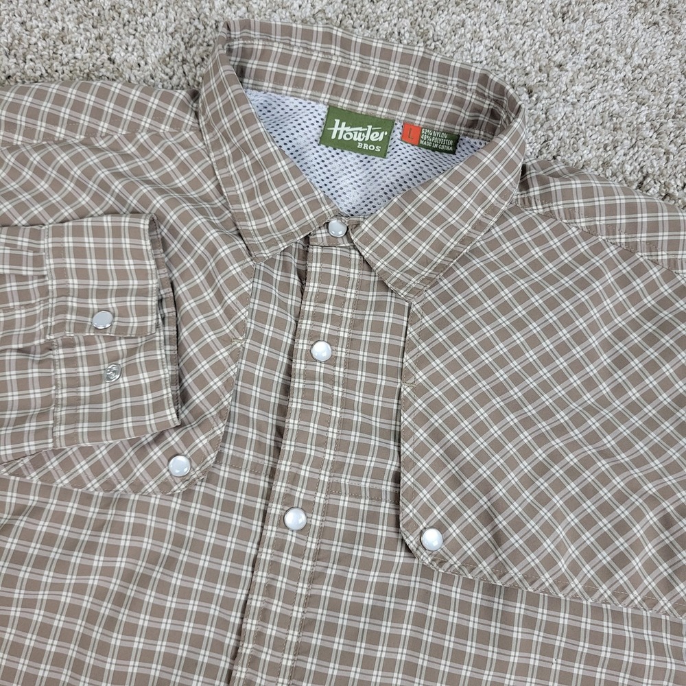 Howler Bros Mens Large Brown Plaid Vented Pearl Snap Long Sleeve
